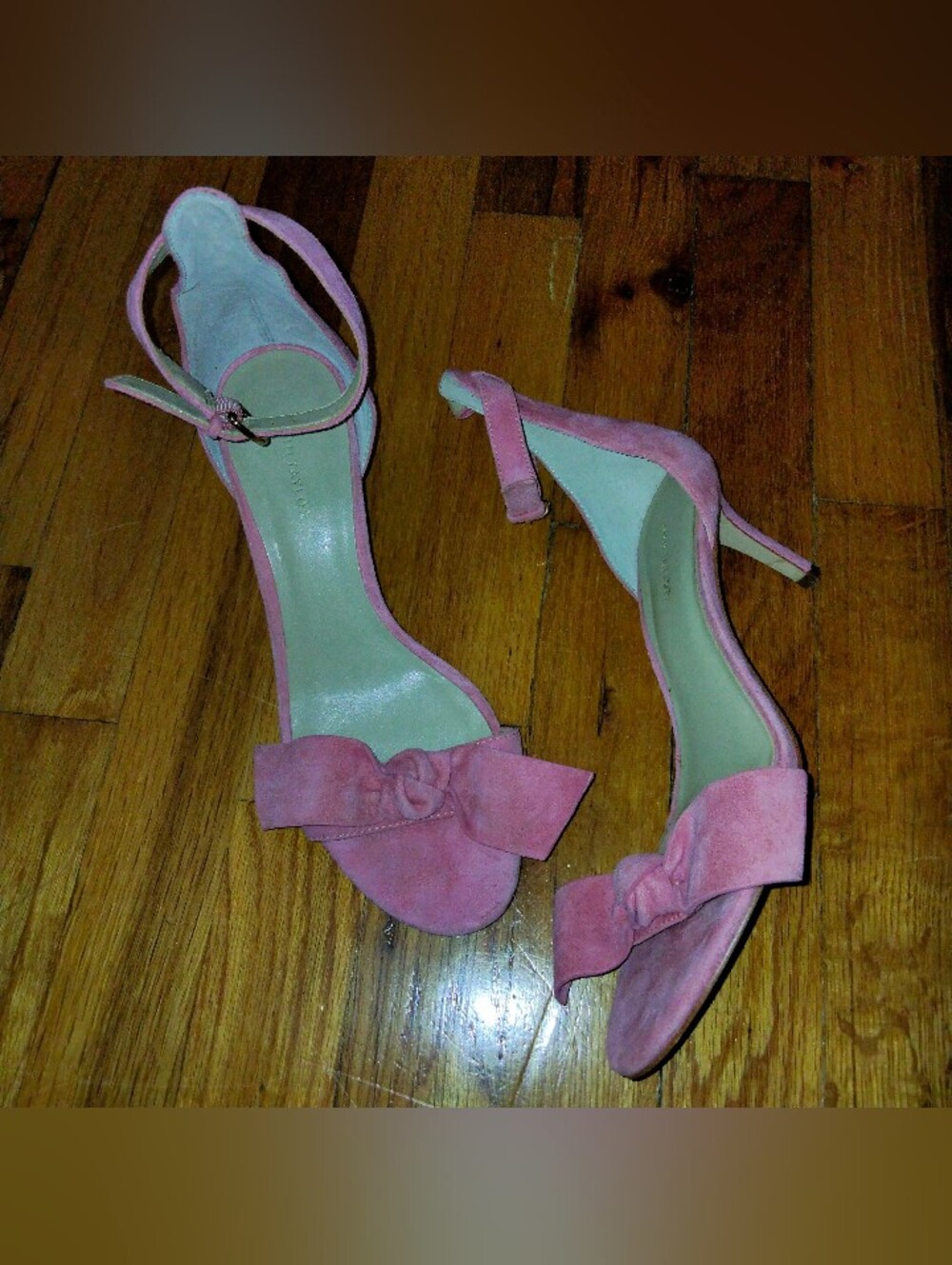 Ann Taylor Pink Suede Bow Ankle-Strap Stilettos